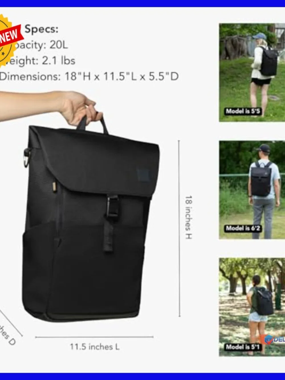 Water-Resistant Diaper Backpack with Changing Pad, 20L Travel Bag - Picture 6 of 6